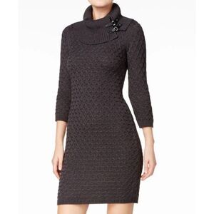 Calvin Klein Dress Charcoal Gray Textured Knit Buckled Cowl Neck Size L Career